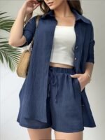 006147c1-9840-4d21-8eed-09e264f52ad6.jpg Navy Short Sleeve Cardigan & Shorts Set