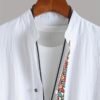 Men's Ethnic Style Contrast Patchwork Stand Collar Short Sleeve Shirt