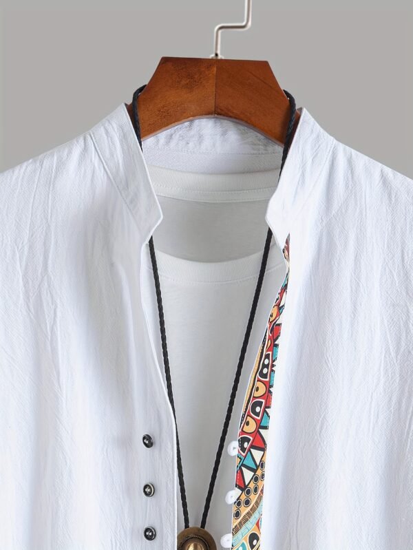 Men's Ethnic Style Contrast Patchwork Stand Collar Short Sleeve Shirt