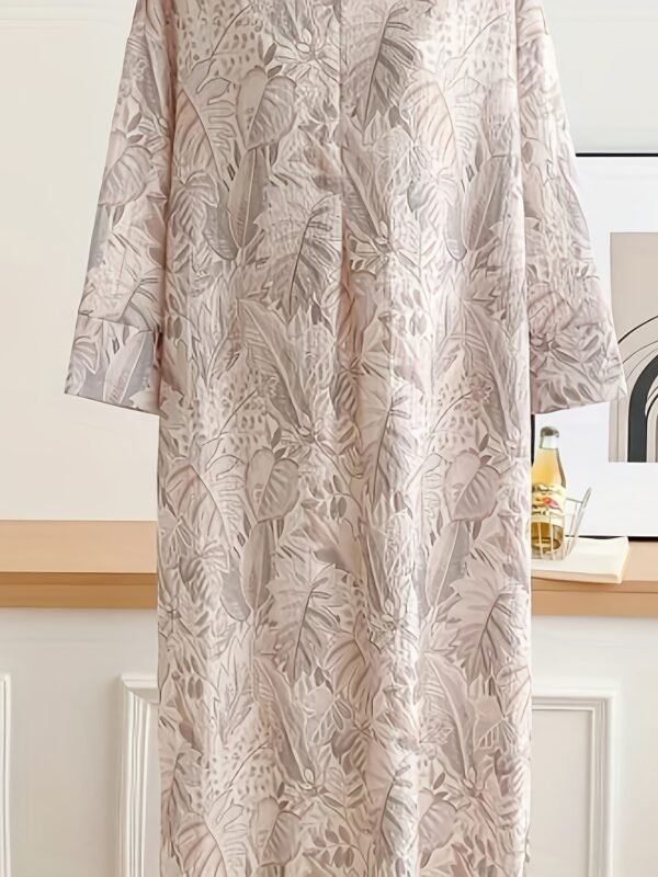 Women's Floral Print Round Neck Dress – Pale Pinkish Gray
