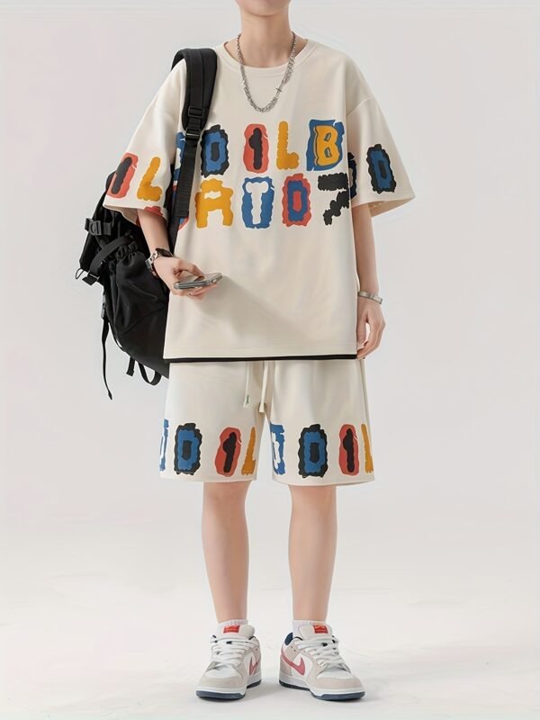 Men's Summer Ice Silk Fake Two-Piece T-Shirt & Pants Set