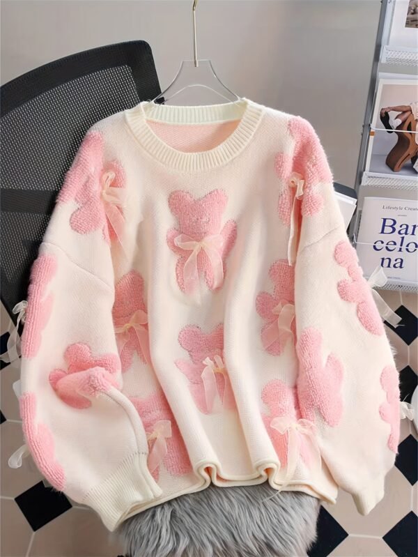 0a561087-2608-453b-960e-4668130eb9c4.jpg Women's Elegant Bear & Bowknot Knit Sweater – Pink