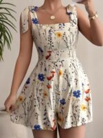 127eb33df9a4d9c8c58f930b13595e02.jpeg Printed Bow Waist Holiday Romper Shorts