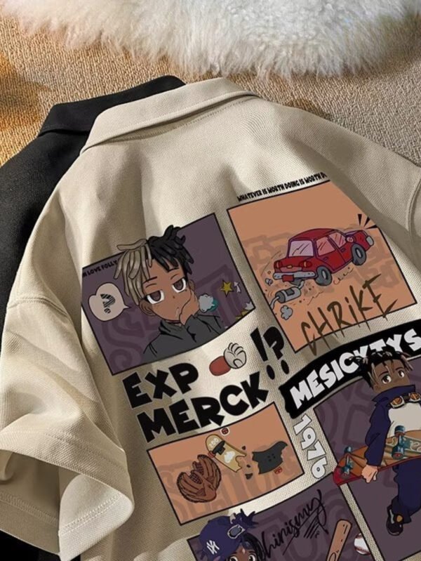 Men's Oversized Cartoon Print Hip Hop Polo Shirt