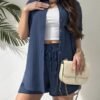 132fb75e-2347-4bda-b102-bd3229796ecd.jpg Navy Short Sleeve Cardigan & Shorts Set
