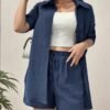 14251c86-1137-435b-ae81-56f4323c9109.jpg Navy Short Sleeve Cardigan & Shorts Set