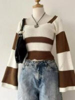 Women's Y2K Bell Sleeve Pullover Sweater – Coffee White