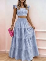 Floral Ruffle Bustier Maxi Dress Set