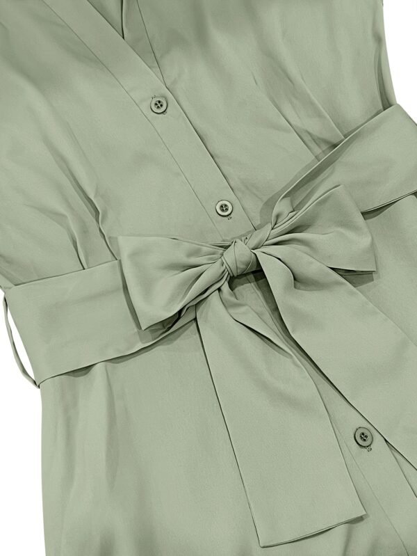 V-Neck Lantern Sleeve Belted Maxi Dress
