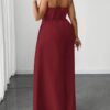 Burgundy Belted Wide-Leg Palazzo Pants