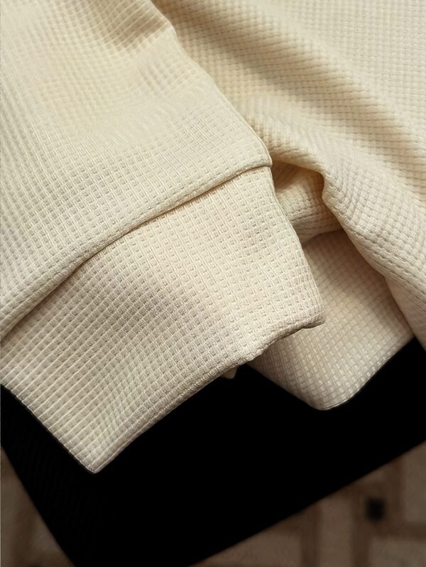 Men's Vintage Waffle Long Sleeve Polo Shirt with Contrast Collar
