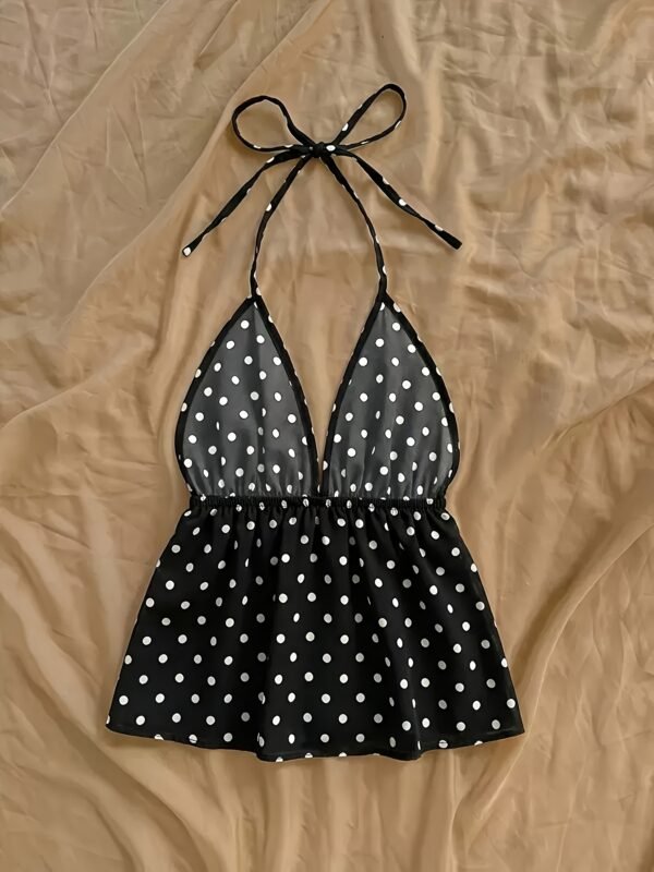 19668010-b57a-4681-9d7d-8b97238d3839.jpg Sexy Backless Halter Neck Polka Dot Summer Blouse