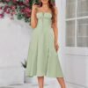 Light Green Lace-Up Corset Maxi Dress