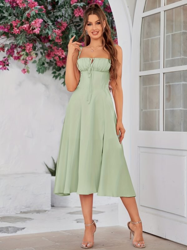 Light Green Lace-Up Corset Maxi Dress