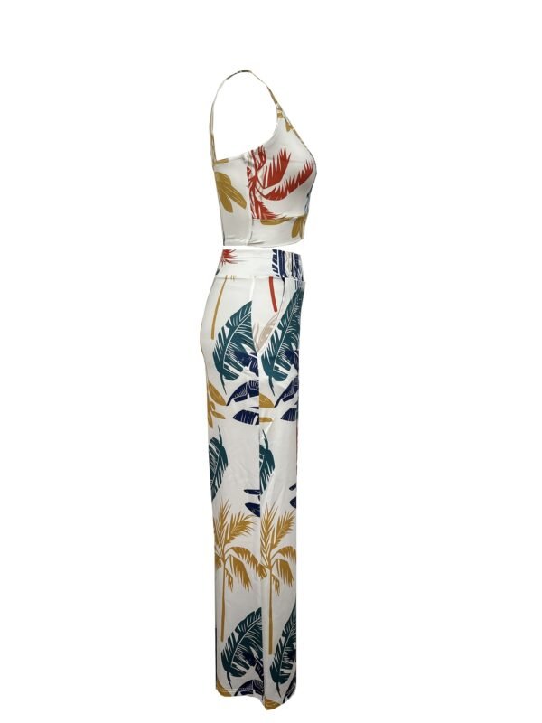 1adc77e2-411a-45ba-a1ff-5549f538e69d.jpg Women's European & American Palm Tree Print Sleeveless Top and Trousers 2-Piece Set