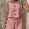 Women's Summer Sleeveless Tank Top & Shorts Set – Pink