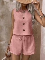 Women's Summer Sleeveless Tank Top & Shorts Set – Pink