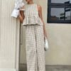 1c8a1051-83ce-4ae0-84a3-1bbda7860620.jpg Women's Stylish Gingham Two - Piece Set: Sleeveless Peplum Top & Wide - Leg Trousers