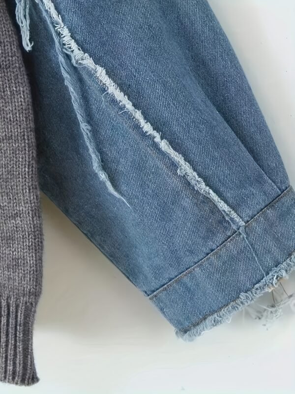 Women's Color-Block Denim Patchwork Pullover Cardigan