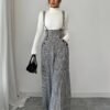 Houndstooth Wide-Leg Suspender Jumpsuit