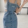 230cc940-bdb5-46d6-802e-582b3676fb17.jpg Women's Retro Denim Fringe Split Skirt with Suspender Detail