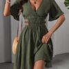 Olive Green Cut-Out Waist V-Neck Dress