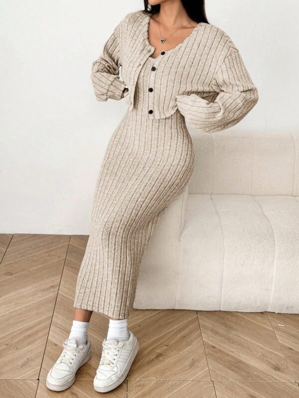 265f3a7c-4ae3-45c0-b767-5edcfbfc525d.jpg Autumn Cardigan Long Sleeve Short Top And Dress Set
