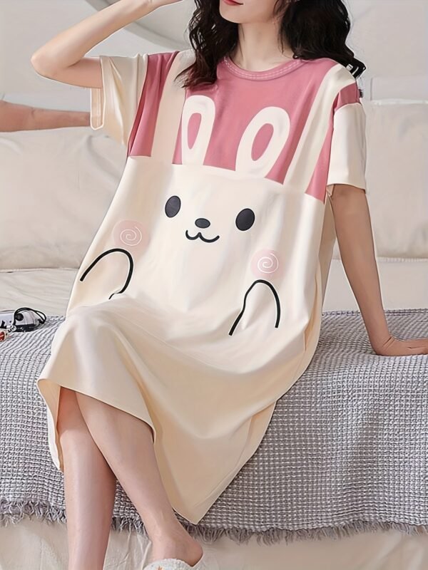 267408d3-302a-434e-8421-52fd71a1517b.jpg Women's Summer Cartoon Pink Rabbit Short Sleeve Nightgown