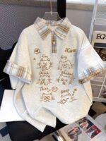 278e8500-c210-46f8-815a-082f1feeb85b.jpg Women's Cute Cat Print Plaid Patchwork Short Sleeve Top
