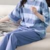 Women's Purple Striped Short Sleeve Pajama Set