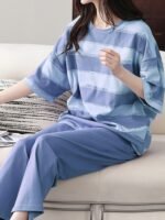 Women's Purple Striped Short Sleeve Pajama Set