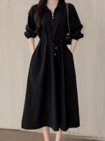 Women's Lapel Tie Waist Elegant Dress