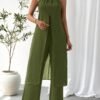 Elegant Casual Solid Color Women's Camisole 2pcs Set Army Green