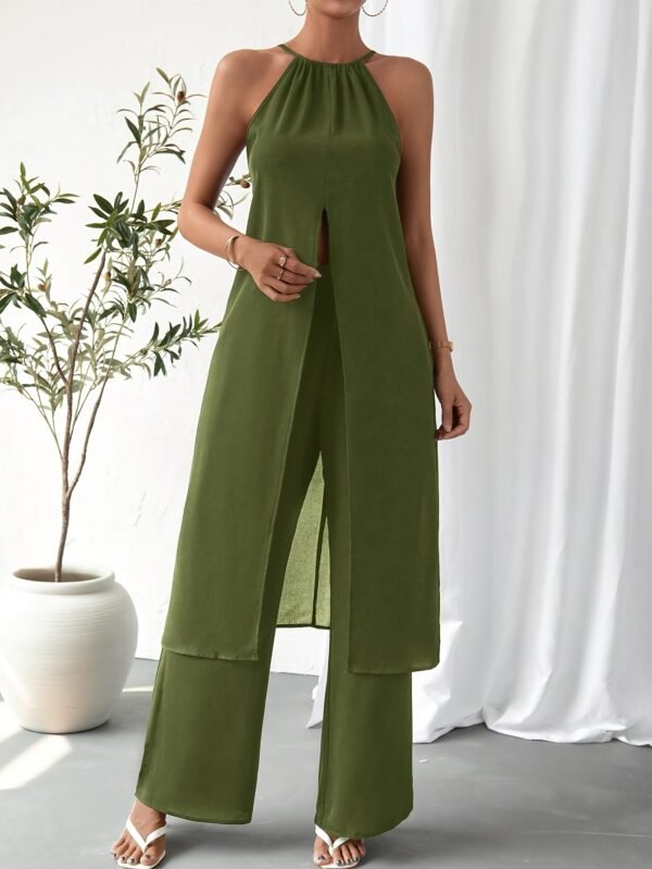 Elegant Casual Solid Color Women's Camisole 2pcs Set Army Green