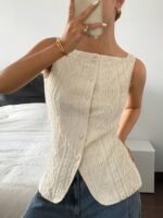 Geometric Textured Sleeveless Vest Top