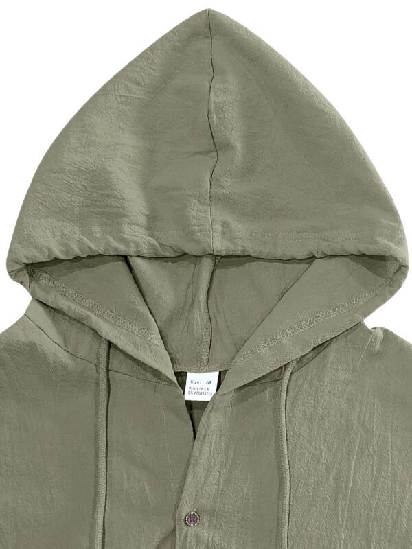 Men's Hooded Sleeveless Button-Up Shirt & Drawstring Shorts Linen 2-Piece Set