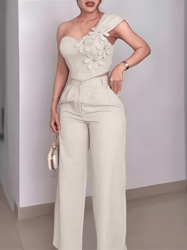 2cdbae1d-0412-46ae-bebf-e3f9d1d9335d.jpg Apricot 3D Floral Off-Shoulder Pants Set