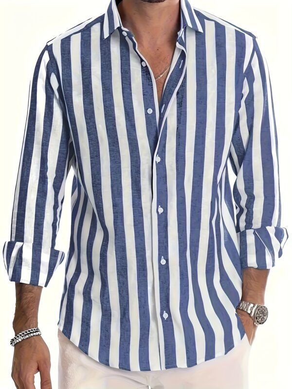 34b3e327-6ab5-4ef2-b317-4ba60dd920d5.jpg Men's Striped Summer Long Sleeve Button-Up Casual Collared Shirt
