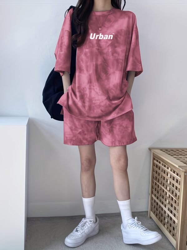 Women's Tie-Dye Print Loose Fit Pajama Set – Pink