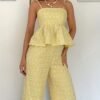 Jacquard Halter Top & Ruffle Hem Pants Set