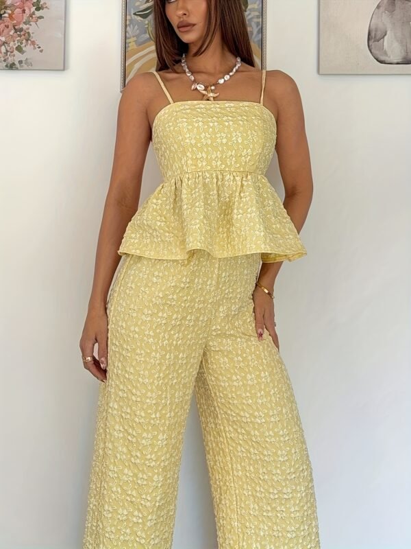 Jacquard Halter Top & Ruffle Hem Pants Set