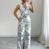 Printed V-Neck Top & Wide-Leg Pants Set