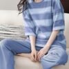 Women's Purple Striped Short Sleeve Pajama Set