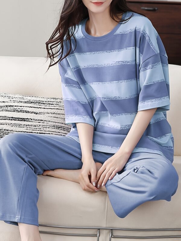 Women's Purple Striped Short Sleeve Pajama Set