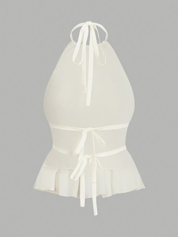 3b49a00a-f1f1-46fe-8697-eb9cac3dab70.jpg Pleated Halter Neck Tie-Waist Backless Top