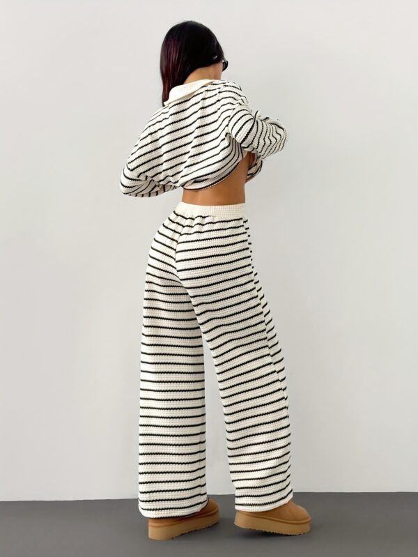 3b9846b6-d35a-4916-ab7c-9854dbf6bec5.jpg Women's Striped V-Neck Long Sleeve Top & Elastic Waist Pants 2-Piece Set