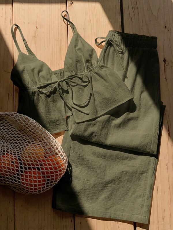 Forest Green Textured Camisole & Layered Skort Set