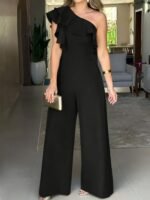 Elegant One-shoulder Jumpsuit with Ruffled Off-shoulder Design