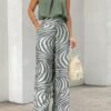 Women's Olive Green Sleeveless Stand Collar Top & Long Pants 2-Piece Set