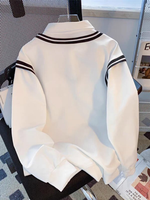 3cc71efc910a42f5abe0f09c744c538e-goods.jpeg American Retro College Style Color-Block Fake Two-Piece Polo Collar Long Sleeve Top for Women